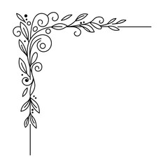 Simple Hand Drawn Line Art Leafy Corner Ornament with Dots