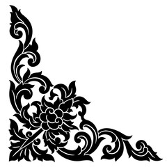 Hand Drawn Line Art Corner with Leaves, Swirls and Dots