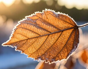 Frozen Autumn Leaf With Frost Detail