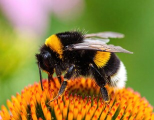 Bumblebee On Orange Flower Closeup
