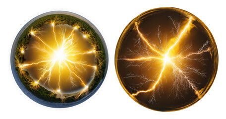 Bright Energy Sphere with Radiating Light and Dynamic Patterns, Bundle Set Collection, Isolated on Transparent Background