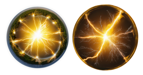 Bright Energy Sphere with Radiating Light and Dynamic Patterns, Bundle Set Collection, Isolated on Transparent Background