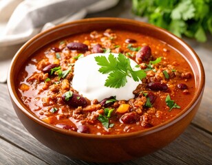 Hearty Beef Chili In A Rustic Bowl