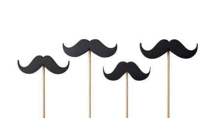 Each fake mustache is mounted on a thin wooden stick.