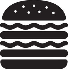 Silhouette vector of a double-decker burger icon, ideal for fast food branding, menu design, and takeaway graphics.