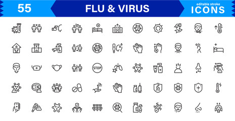Customizable Flu & Virus Icons. Scalable Line Art Designs for Medical, Education, and Public Health Projects