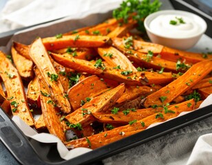Crispy Baked Sweet Potato Fries with White Dip