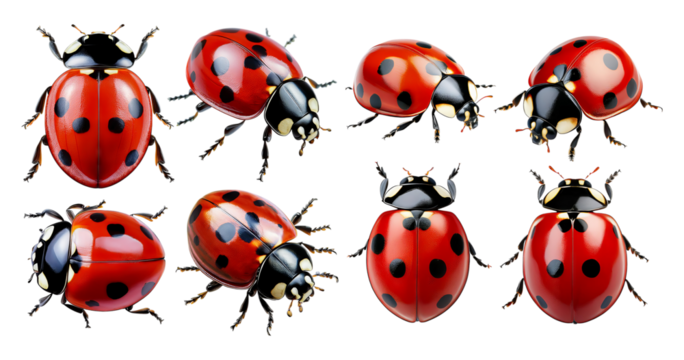Colorful Ladybugs on Transparent Background for Nature and Insect Themes, isolated on transparent background