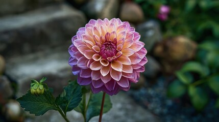 Dahlia's Soft Hues: A close-up captures a magnificent dahlia, revealing a stunning display of overlapping petals in a range of gentle colors.