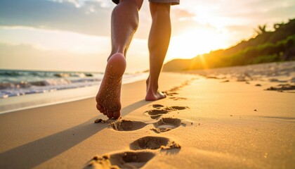 Barefoot Walk On Golden Beach Sunset