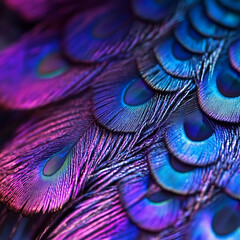 Close-Up of Vibrant Peacock Feathers with Iridescent Colors and Intricate Patterns in a Stunning Macro Shot
