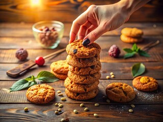 Woman's Hand Reaching for Delicious Vegan Cookies - Healthy Snack