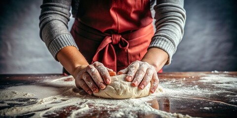Woman's Hands Kneading Dough on Marble Surface - Macro Photography