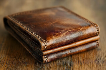 Brown leather wallet texture close up product shot