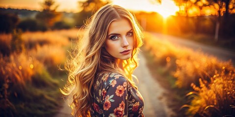 Young Woman, Aerial View, Retro Colors, Drone Photography, Vintage Style