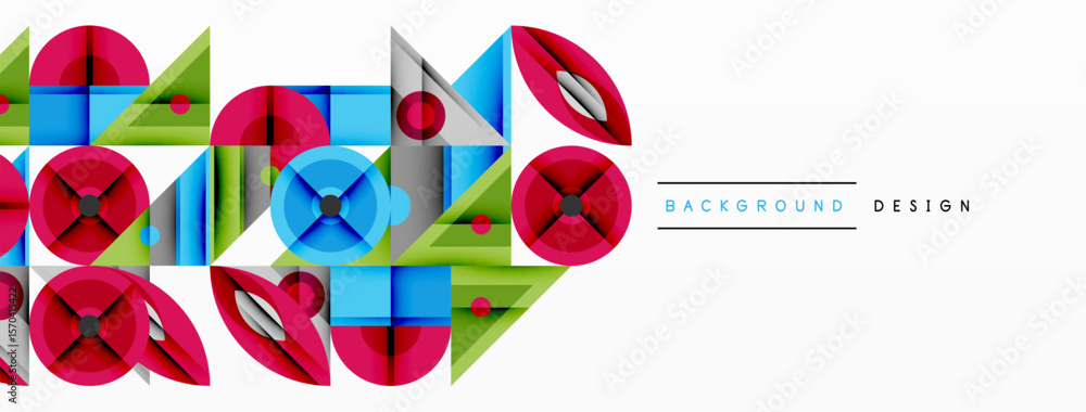 Poster abstract geometric pattern. colorful shapes overlap, creating dynamic visual effect. modern design e