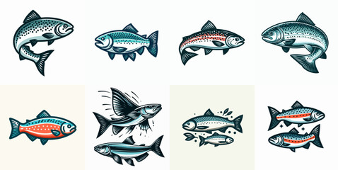 Obraz premium set salmon fish vector illustration