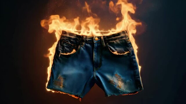 Burning denim shorts