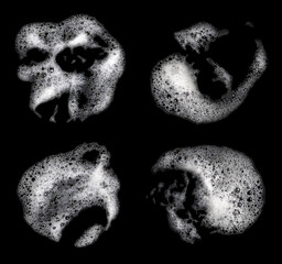 top view white foam from soap isolated on a black background	