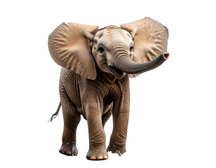 Fototapeta premium Curious Baby Elephant Splashing Water by the Riverbank, isolated on a transparent background