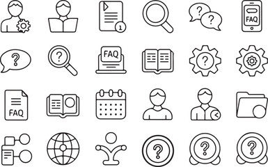 Information Knowledge Sharing line icon set. Vector pictograms of info, FAQ, manual, search, guidance, instruction thin linear illustration.