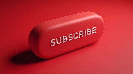 Red Subscribe Button with Silver Letters, Glossy Finish on Matching Crimson Background
