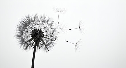Dandelion seed head against a clean white background creating a minimalist aesthetic