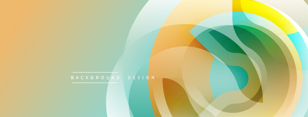 Abstract vector design. Overlapping shapes create dynamic visual effect. Soft colors blend, forming modern background.