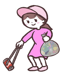 ゴミ拾いをする女性のイラスト