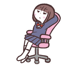 	やる気なさそうにイスに座る女子学生のイラスト