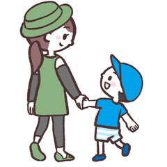 	夏の男の子親子の後ろ姿のイラスト