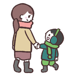 	冬の男の子親子後ろ姿のイラスト