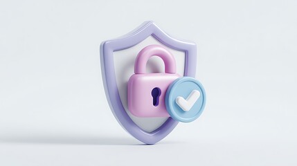 Shield with Padlock and Check Mark on White Background Security and Protection Concept