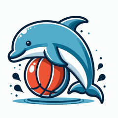 vector illustration of dolphin carrying ball on white background