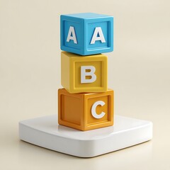 Stack of ABC Alphabet Blocks on White Platform Against Neutral Background