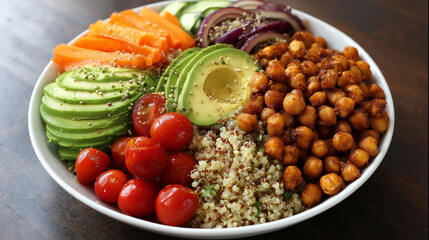 Vegan Buddha Bowl with Quinoa, Avocado, and Roasted Chickpeas - Clean Eating Style
