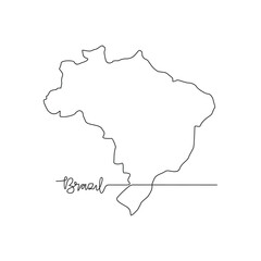 One continuous line drawing of Brazil signature themes design vector illustration. Brazil map in simple linear style vector design concept. Good design illustration for tourism and travel campaign.