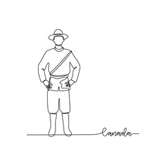 One continuous line drawing of Canada signature themes design vector illustration. Canada national clothes in simple linear style vector design concept. Good design for tourism and travel campaign.