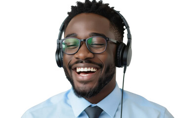 Happy man wearing headphones isolated on transparent background