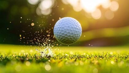 Golf ball in flight moments after hitting the grass captured in a stunning action shot for sports enthusiasts