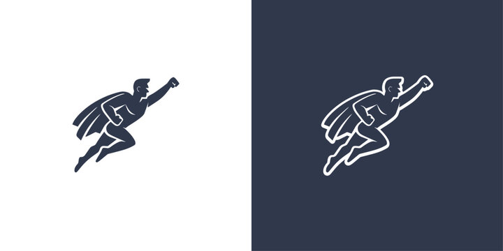 Flying superhero silhouette vector logo in dynamic pose, generative ai
