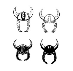 Viking helmet with braids and horns. vector illustration