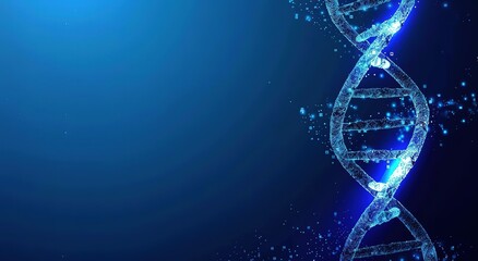 A glowing DNA double helix structure against a deep blue background, used for scientific research institutions and hospital health consultation brochures.
