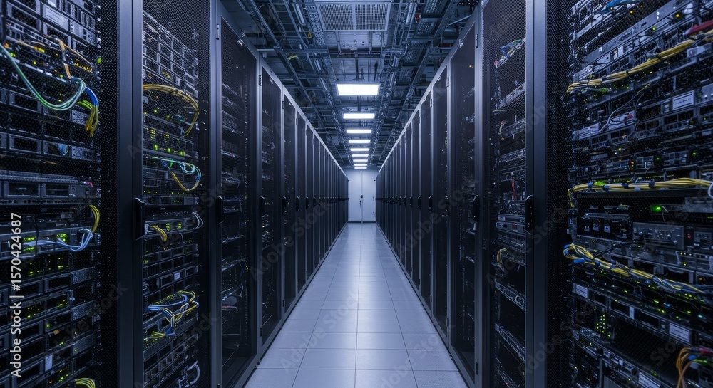 Aufkleber server room data center infrastructure - high-tech server room, data storage, network infrastructure