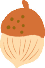 A minimal flat-style oak acorn featuring a brick red cap and nude body. Perfect for autumn decor, children’s books, or seasonal design assets