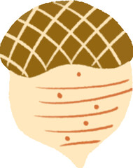 A single oak acorn illustration with a brown cap and nude body. Minimal, hand-drawn flat style. Ideal for autumn, nature, or forest-themed projects. Isolated on white background