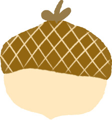 A single oak acorn illustration with a brown cap and nude body. Minimal, hand-drawn flat style. Ideal for autumn, nature, or forest-themed projects. Isolated on white background