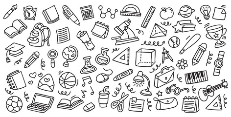 Set of hand drawn back to school doodle element vector illustration
