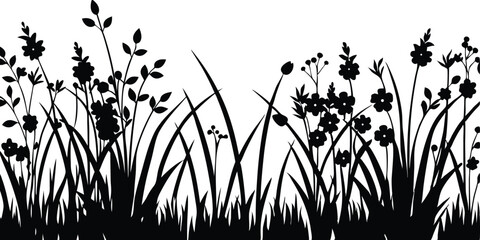 Background With Black Silhouettes Of Meadow Wild Vector Silhouette