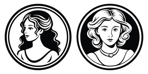 Beautiful Silhouette Of Cameo Girl People Vector Art Illustration